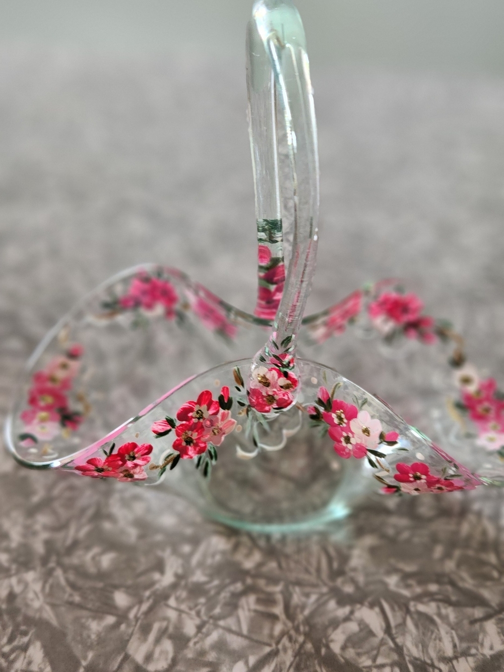 Hand-Painted Pink Floral Glass Centerpiece Basket - Picture 8 of 8
